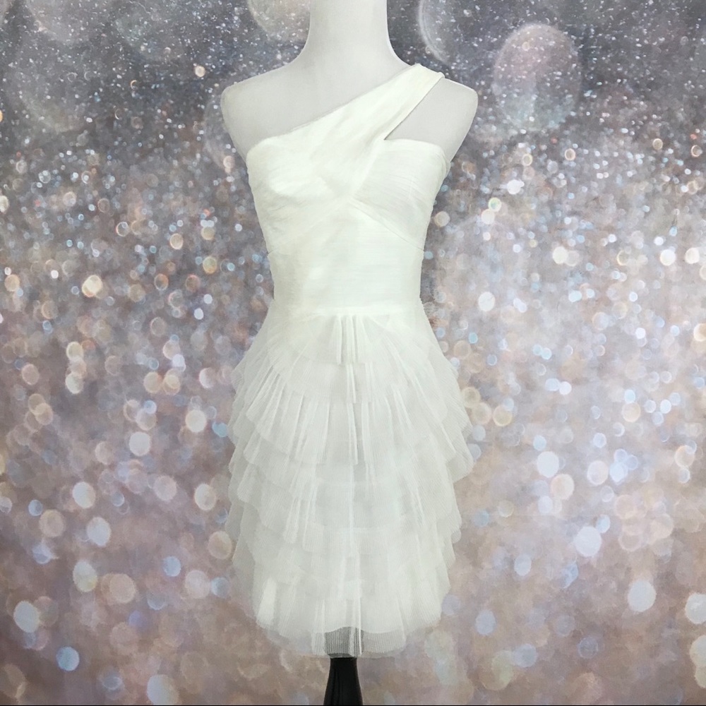 BCBGMAXAZRIA White Tiered Tulle Ella Dress 00882